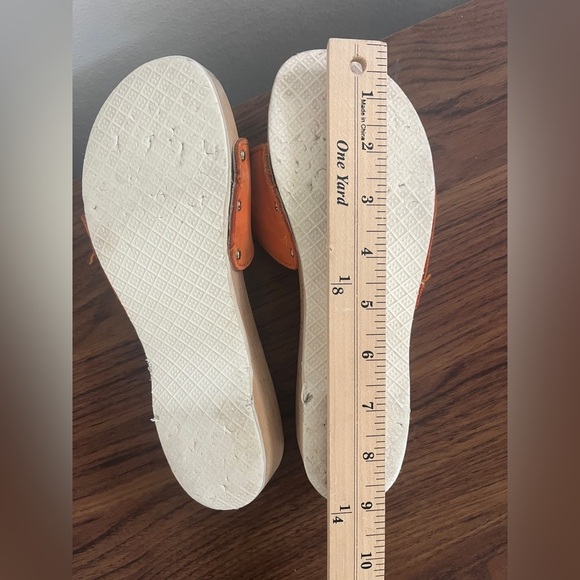 VTG Dr. Scholl’s The Original Wood Sole Sz 6 Orange Sandals Y2K Made in Italy - Picture 13 of 14